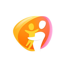 Happy family emblem on a watercolor splash background.