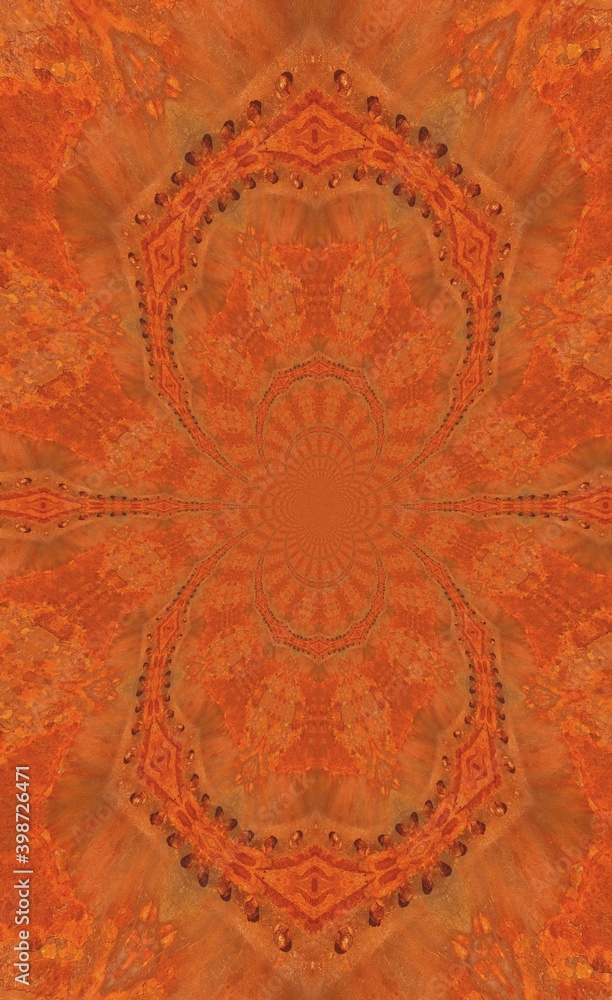 Poster heavy engineering pipe with severe oxidation flack rust particles in shades of deep orange colour