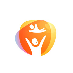 Happy family game emblem on a watercolor splash background.