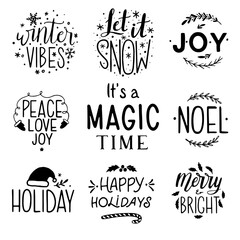 Christmas lettering set. Hand Drawn Ink Lettering