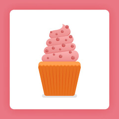 Illustration of cupcake with simple strawberry ice cream with choco chips. Strawberry muffin cream for birthday cake. Design can be for books, flyer, poster, website, web, apps, landing page, cookbook