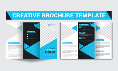 Modern trifold brochure template design blue and black combination