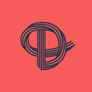 D letter logo made of five parallel lines with noise texture. Impossible shape style.