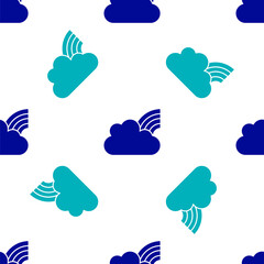 Blue Rainbow with clouds icon isolated seamless pattern on white background.  Vector.