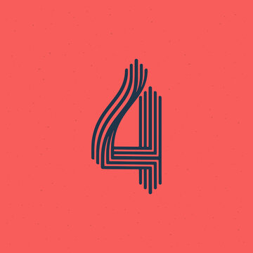 Number four logo made of five parallel lines with noise texture.