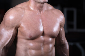 Fototapeta premium Athletic figure of a male bodybuilder. Torso of a male athlete