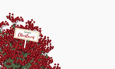 Merry Christmas design with berry bouquet and tag