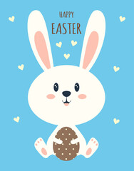 easter card with rabbit and egg, vector illustration