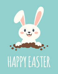 easter card with rabbit in hole, vector illustration
