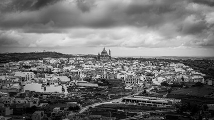 Aerial view over the historic city of Xewkija on the island of Gozo Malta - aerial photography