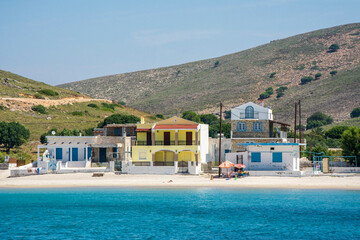 The Beach of Pserimos Island. Pserimos is small Greek Island in Aegean Sea.