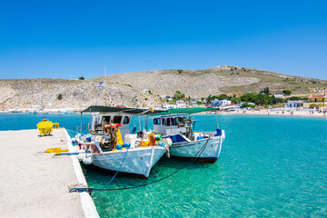 The Beach of Pserimos Island. Pserimos is small Greek Island in Aegean Sea.