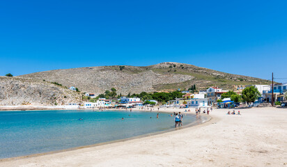 Fototapeta na wymiar The Beach of Pserimos Island. Pserimos is small Greek Island in Aegean Sea.