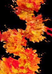 Abstract painting in the form of fire, flame or explosion on a black background, watercolor print for poster, cover, background for various designs, etc.