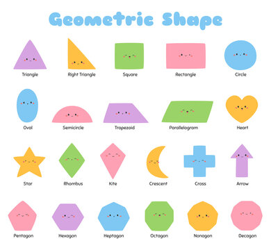 geometric shape vector set. Cute shape with funny faces