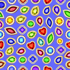 Illustration of vintage seamless pattern with gems
