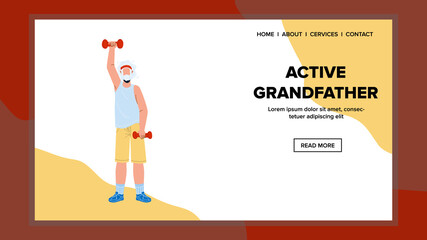 Active Grandfather Training With Dumbbells Vector illustration