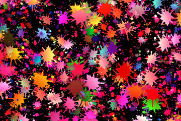 A background illustration of colorful paint splatters on a black background.  