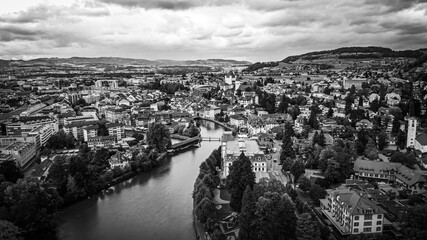 City of Thun in Switzerland from above - amazing drone footage