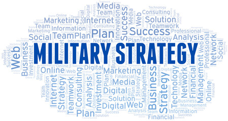 Military Strategy word cloud create with text only.