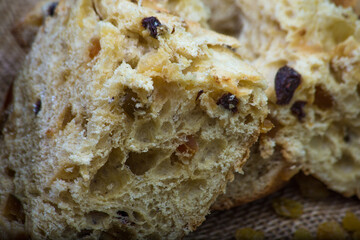 panettone and chocotone on rustic table. ingredients on the table