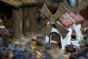 windmill and decorative chickens for christmas