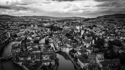 City of Thun in Switzerland from above - amazing drone footage