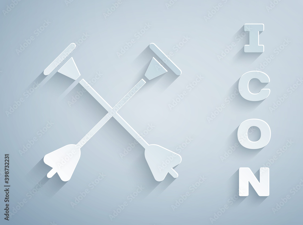 Poster paper cut arrow with sucker tip icon isolated on grey background. paper art style. vector.