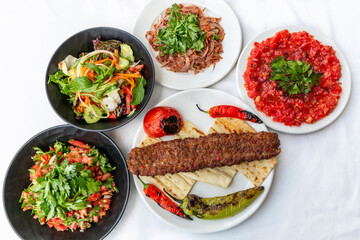 traditional Turkish food,  Adana kebap with lamb meat and salad