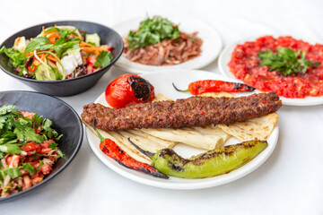 traditional Turkish food,  Adana kebap with lamb meat and salad