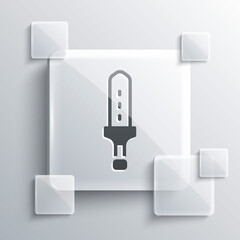 Grey Medieval sword icon isolated on grey background. Medieval weapon. Square glass panels. Vector.