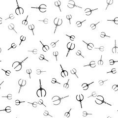 Black Neptune Trident icon isolated seamless pattern on white background.  Vector.
