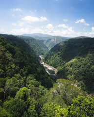 Fototapeta na wymiar Barron Falls valley with lush rainforest and river flowing through 