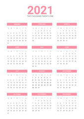 2021 calendar start from sunday