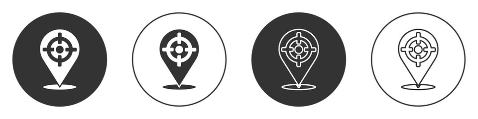 Black Target sport icon isolated on white background. Clean target with numbers for shooting range or shooting. Circle button. Vector.