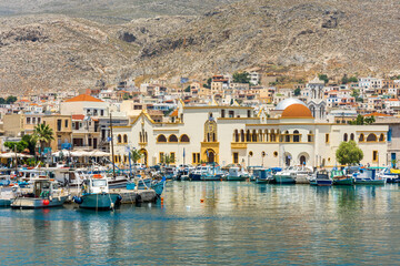 Kalymnos harbour view from sea. Kalymnos Island is populer tourist destination in Greece. 