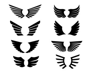 Obraz premium A set of Black Wings. Vector Illustration and outline Icons. Symbol of freedom.