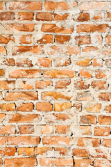 Old red brick wall background. Macro shot