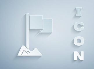 Paper cut Flag icon isolated on grey background. Location marker symbol. Paper art style. Vector.