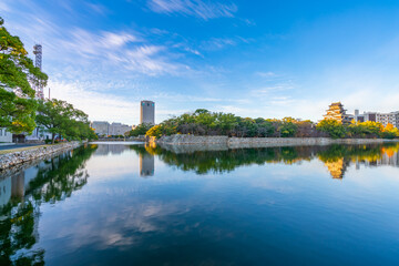Fototapeta premium Hiroshima Castle at sunrise in Hiroshima. Japan