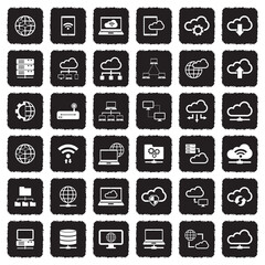 Network Cloud Icons. Grunge Black Flat Design. Vector Illustration.