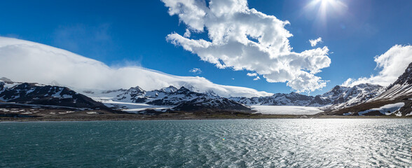 Panorama of St. Andrews Bay on South Georgia