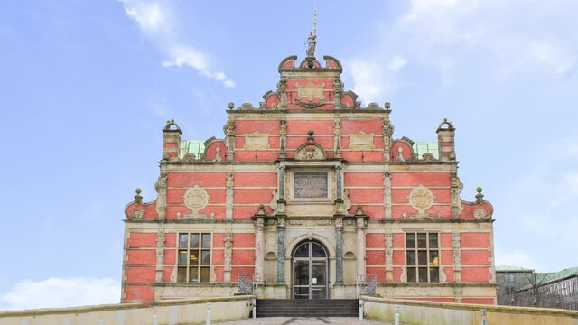 Copenhagen, Denmark - Time lapse The Borsen, Oldest Building in Slotsholmen, in  during a sunny cloudy day