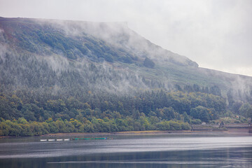 Misty day on Ladybower reservoir, in the Peak District National Park, U.K.