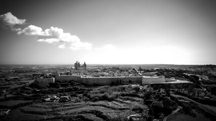 Aerial view over the historic city of Mdina in Malta - aerial photography