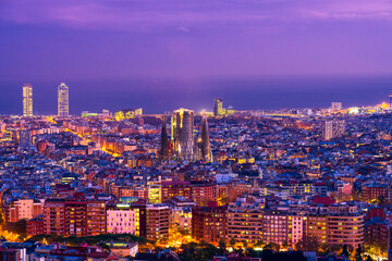 Beautiful panorama of Barcelona at dusk. Spain