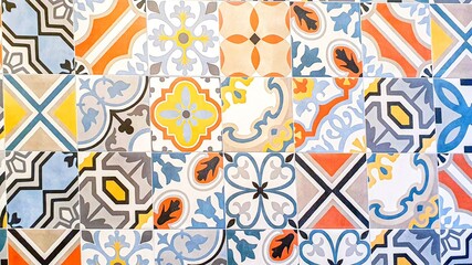 typical colorful sicilian floor and wall tiles in different patterns and design