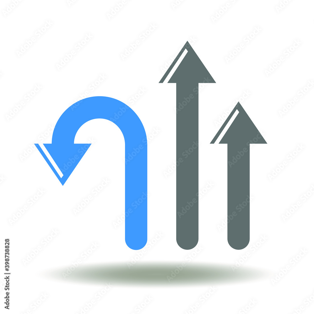 Poster three arrows and one opposite direction conceptual icon vector. think differently symbol. disruption