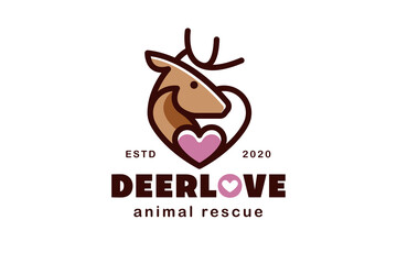Deer Love Heart Line Logo Design