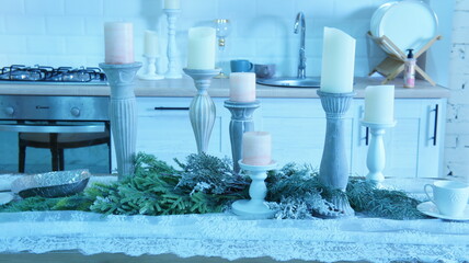 New Year's table, Christmas table, holiday candles